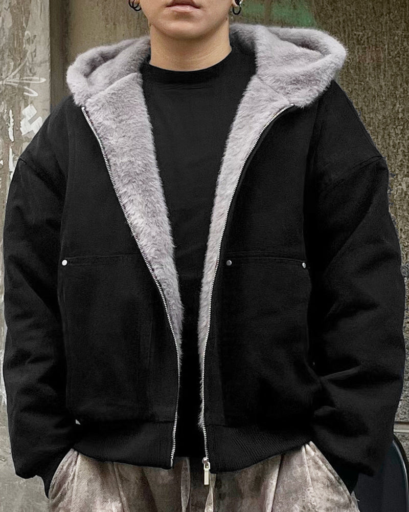 Fur-Collar Thickened Hooded Cotton Jacket
