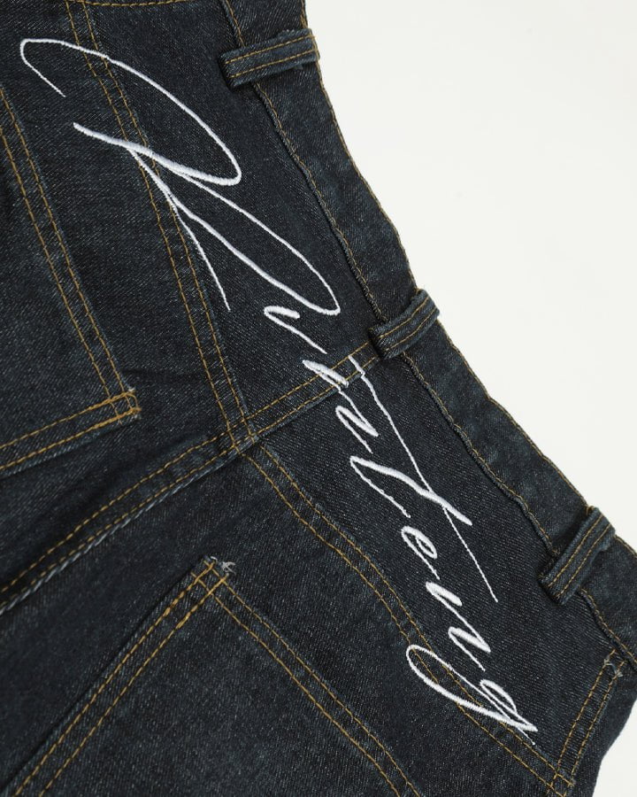 Patchwork Design Washed Denim Pants