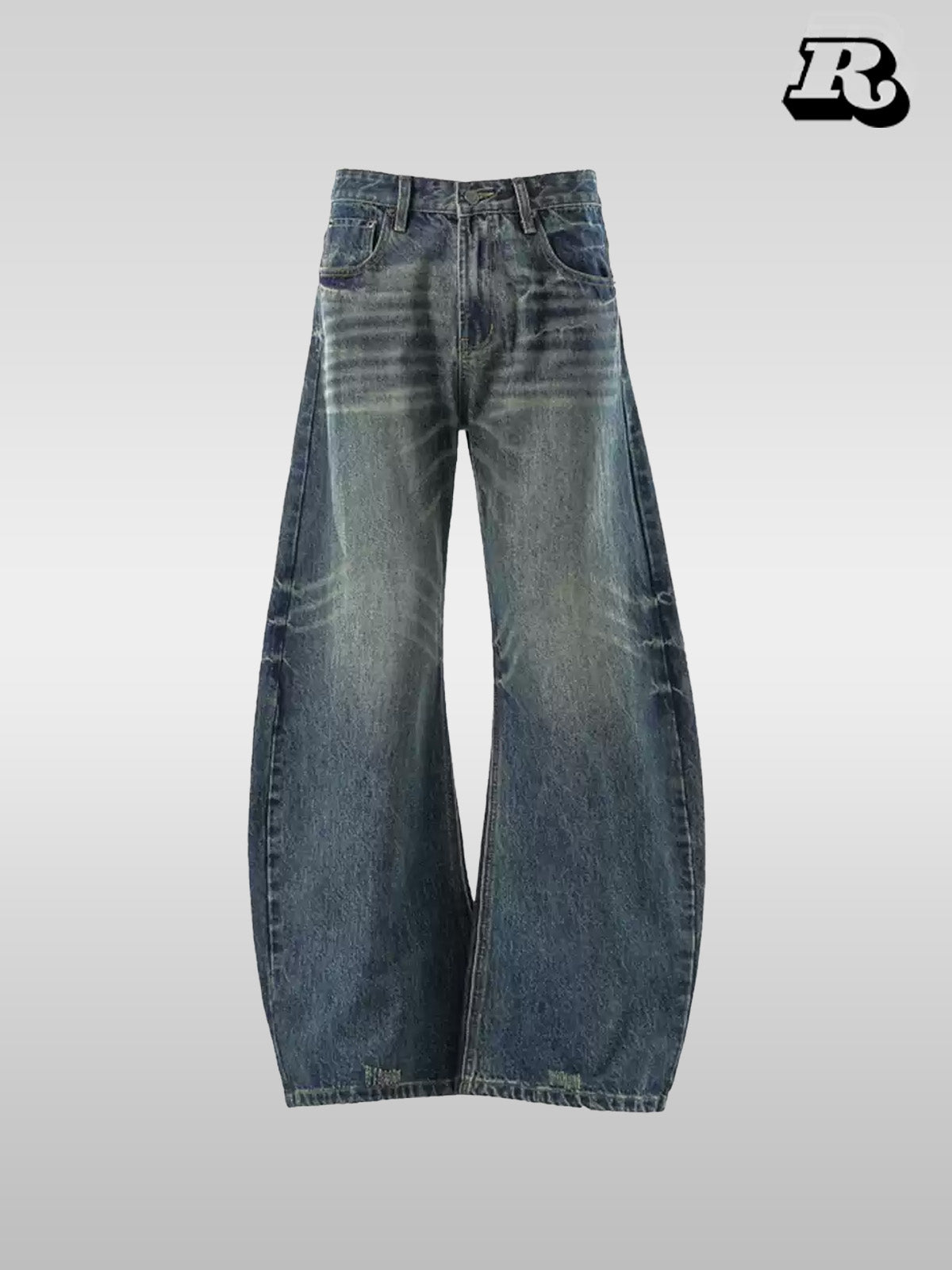 Blue Curved Hem Jeans - RIYOOO