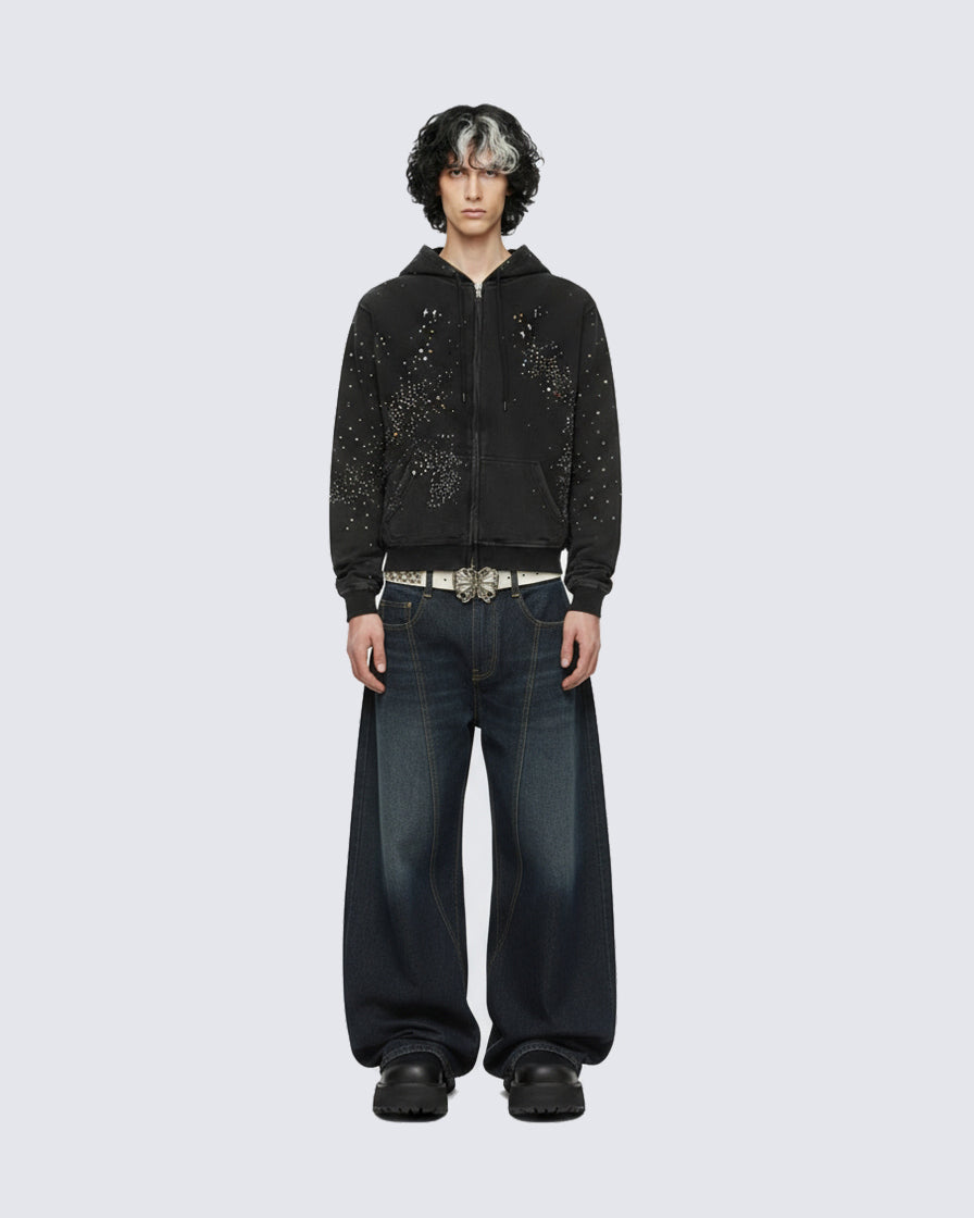 Patchwork Design Washed Denim Pants