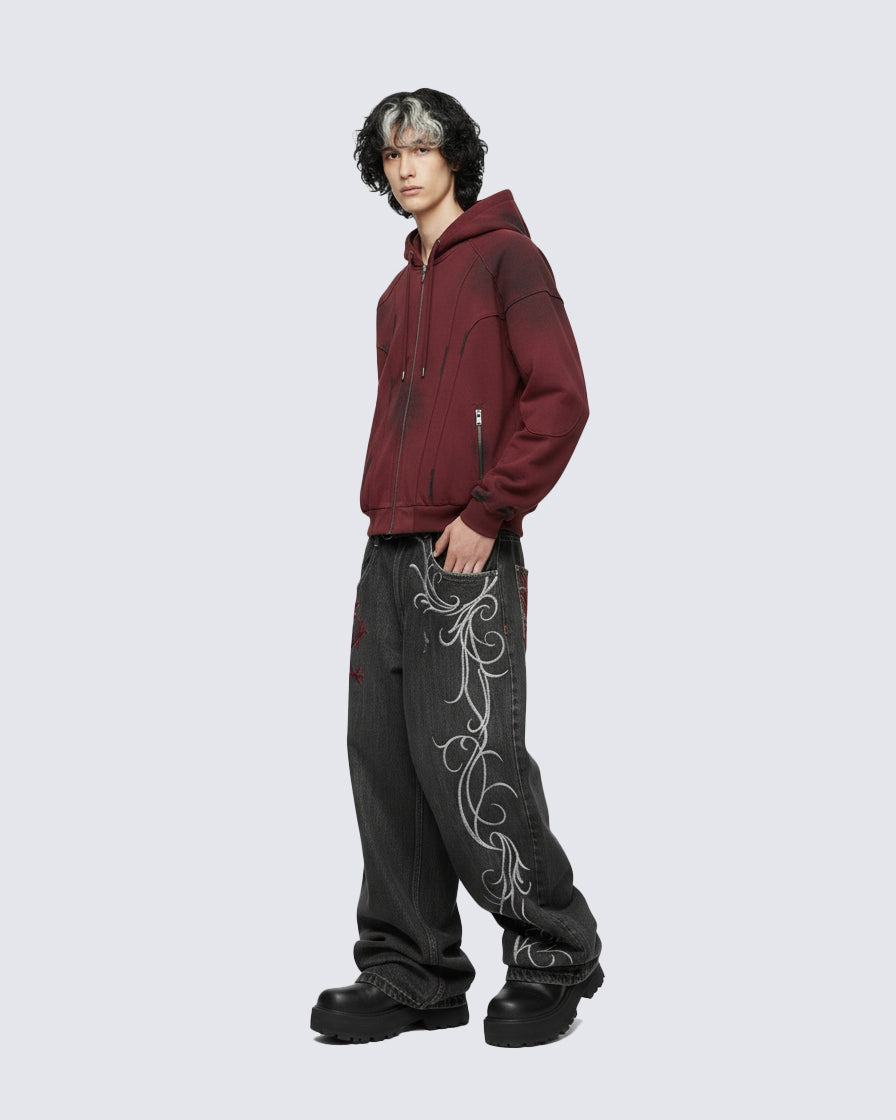 Riyooo Street Dragon Embroidered Denim Pants